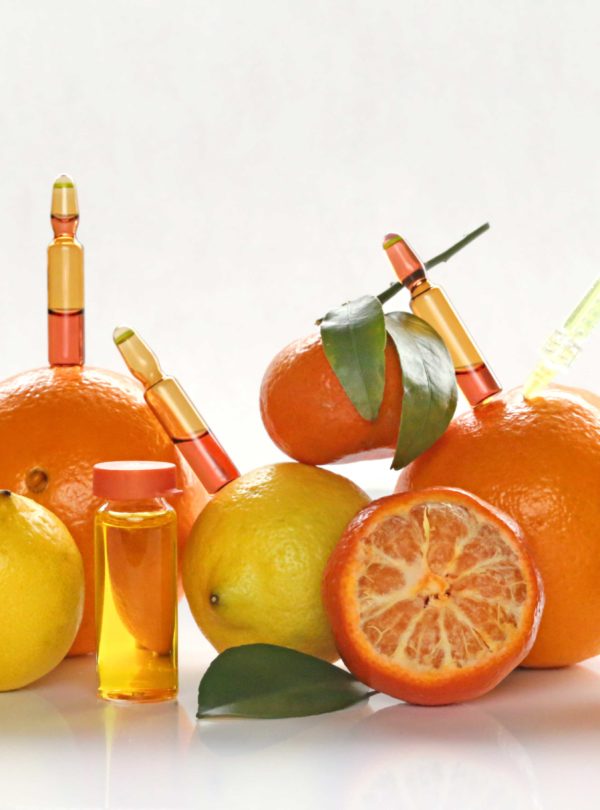 ampoules and Serum with Vitamin C. Organic cosmetics concept. Le